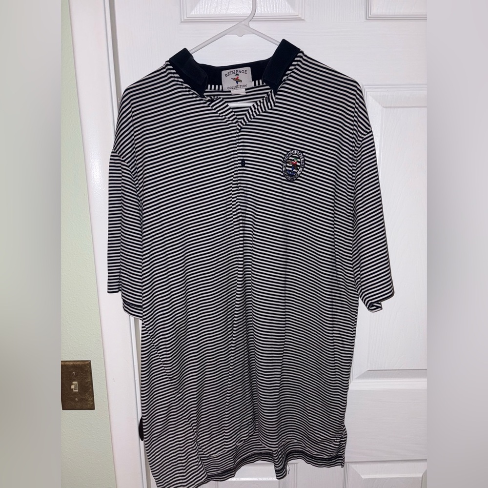 Bethpage Black Striped Black and White Shirt with Embroidered Logo